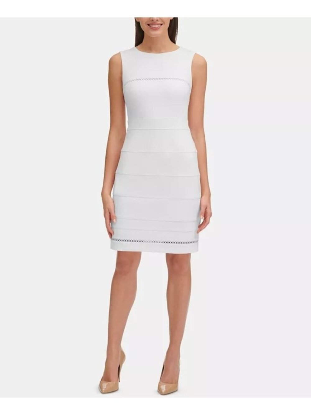TOMMY HILFIGER SIZE 10 White Circle Trim Sheath Casual Wedding Dress